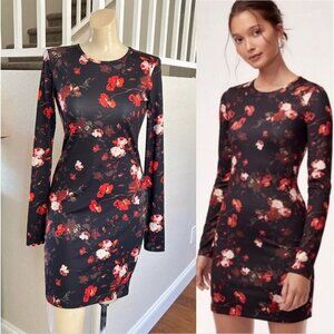Aritzia Wilfred The Fleure Long Sleeve Floral Mini Dress Womens Size L Bodycon